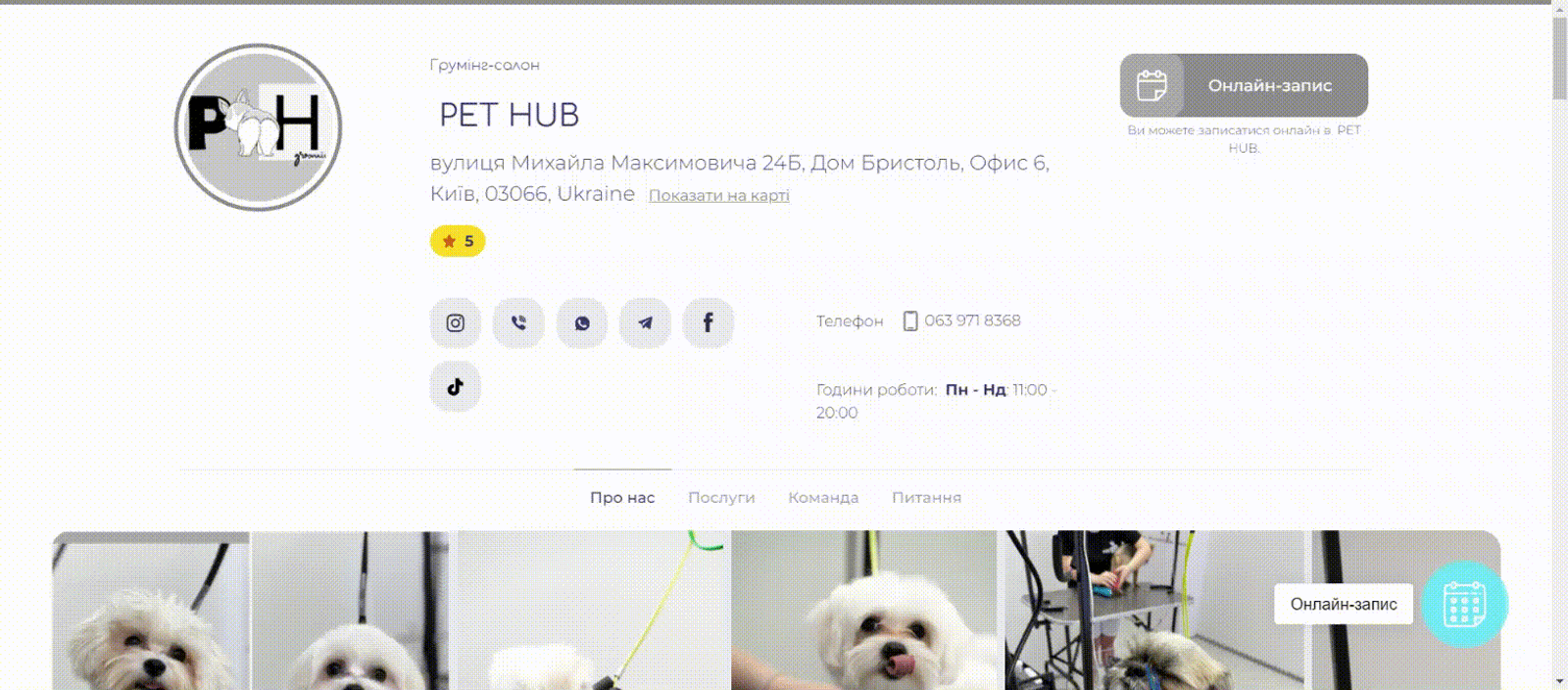 Сайт салону краси для тварин від EasyWeek